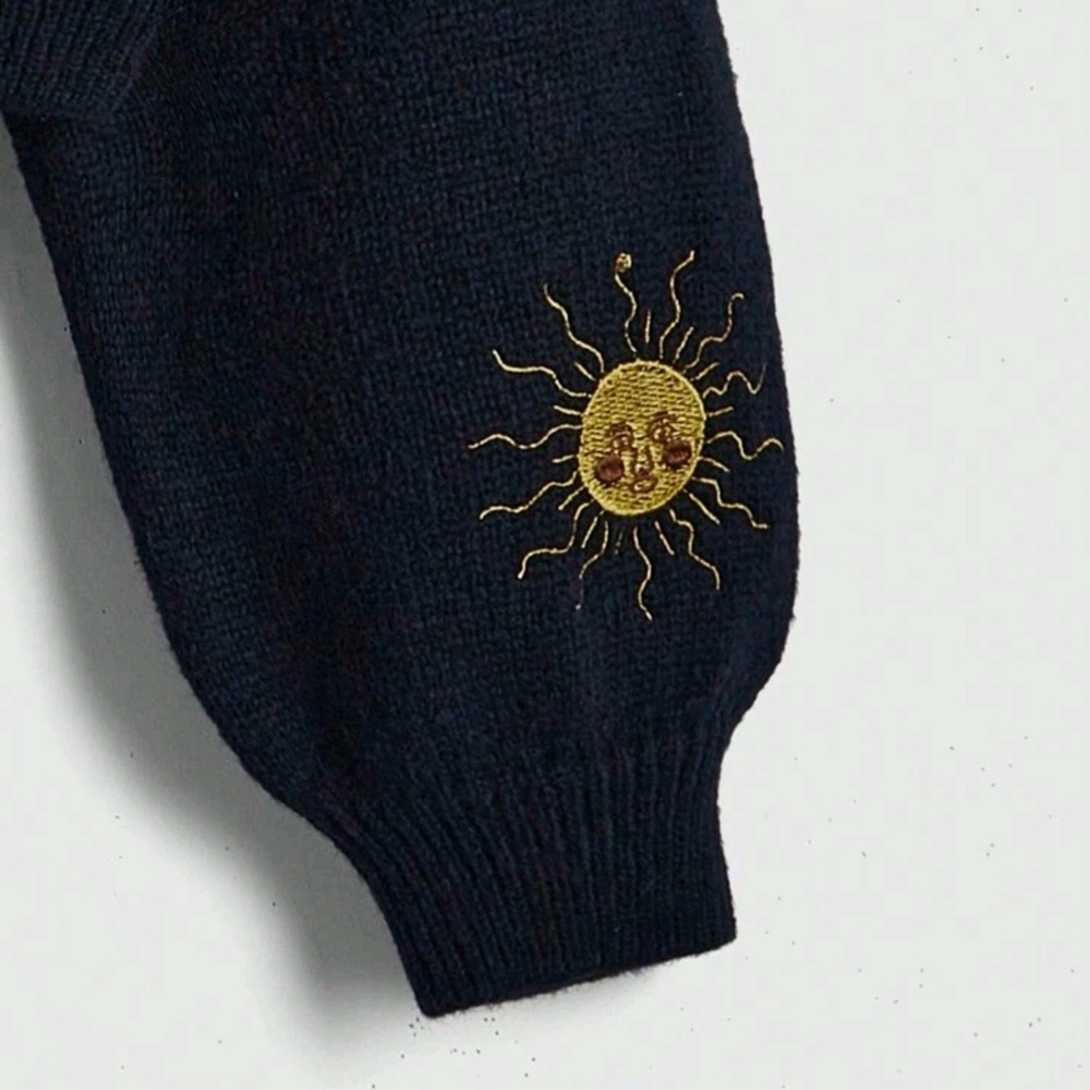 Black Skull Black Moon & Sun Embroidered Cropped Cardigan - Picture 7 of 7